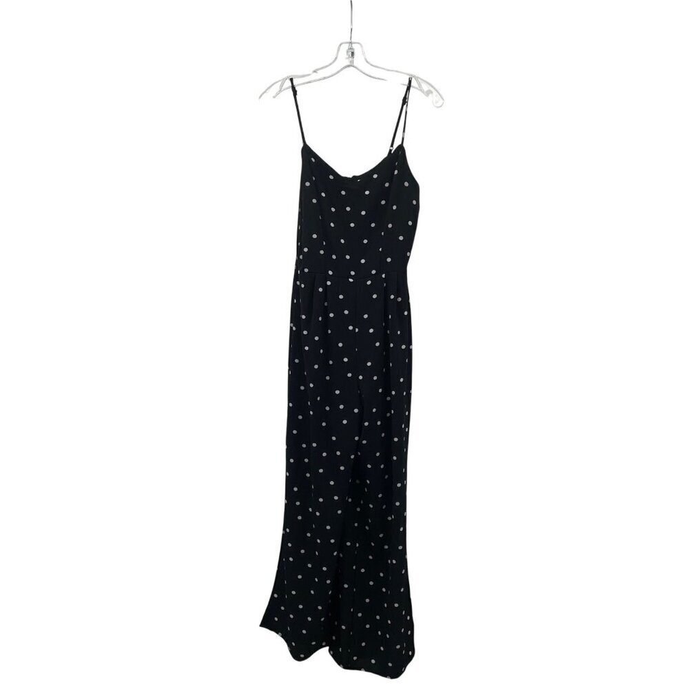 Monteau Polka Dot Jumpsuit Straight Leg Slit Sleeveless Black/White Size Medium